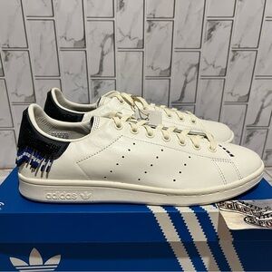 New CLOT x Adidas Stan Smith Beaded Leather Shoes Low White Navy Blue Mens 9.5